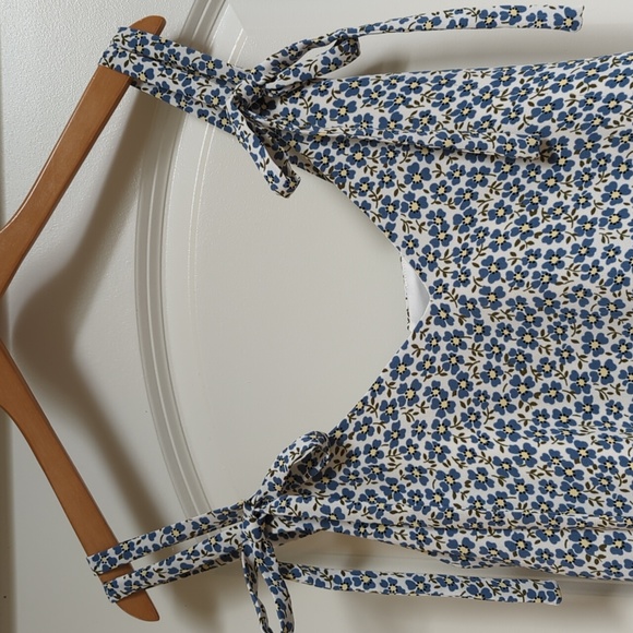 Zara Blue Floral Two Straps with Bow Ties Mini Dress Size Medium - Picture 4 of 10